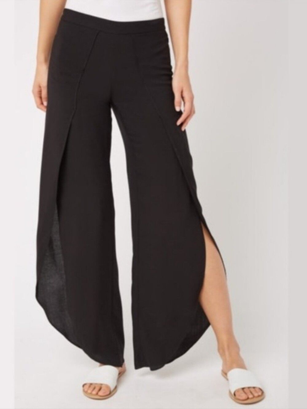 Drew Gauze Double Cotton Women's Black Split-Leg Wide Pants Euc Xs